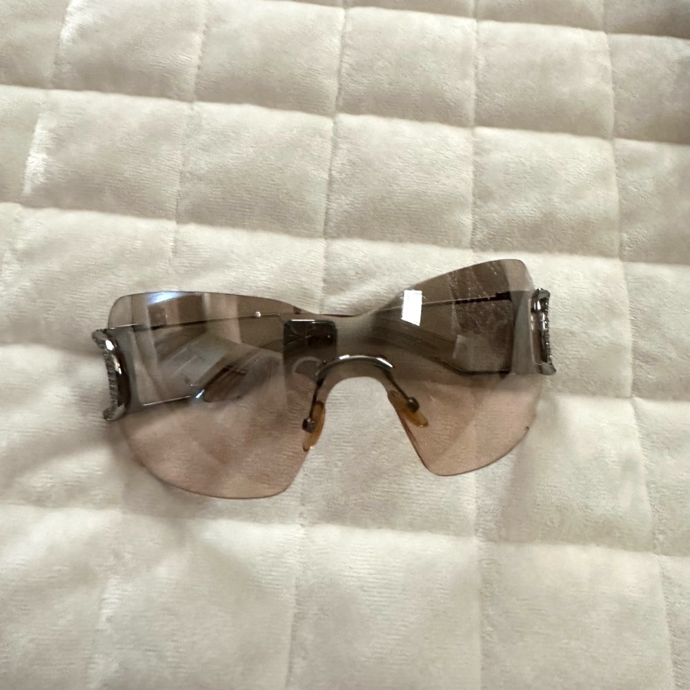 Dior vintage Women's shield Sunglasses Beige Silver rhinestones RARE